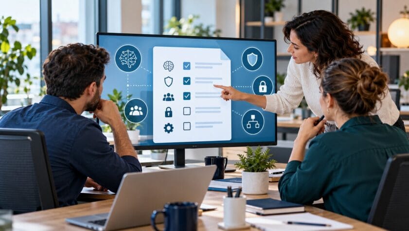 Equipo de una pyme revisando su política de uso de inteligencia artificial